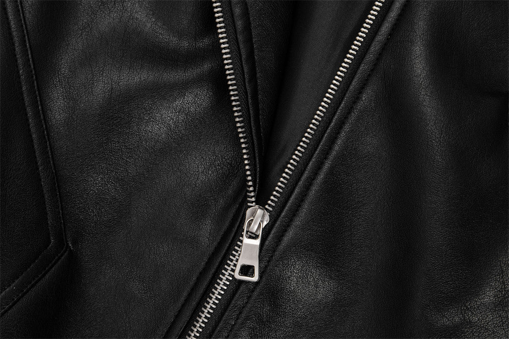 Hippie Rock Motorcycle Clothing Leather Jacket Men's Loose Casual Zipper Stand Collar PU Leather Jacket