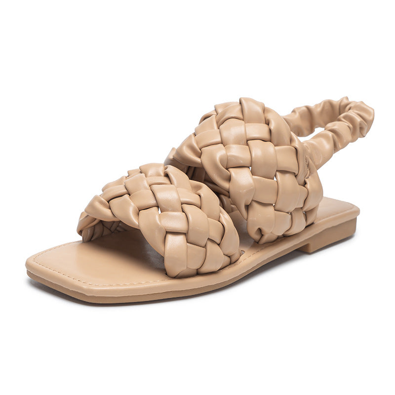 Solid Hollow Out Retro Casual Flat Sandals