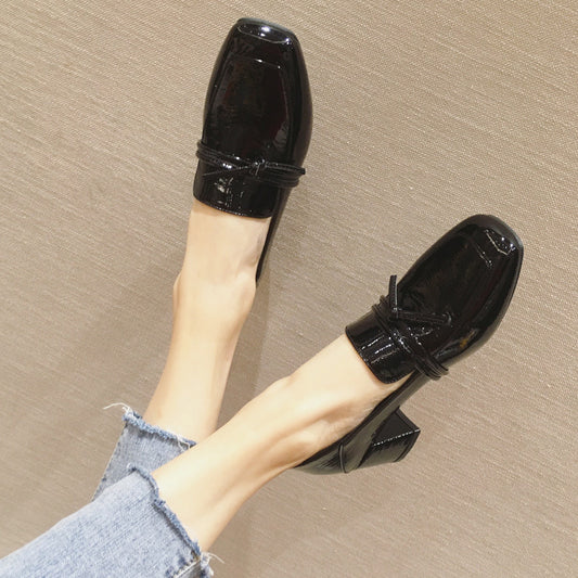 White Pillow Crane Leather Shoes For Women Spring New British Style