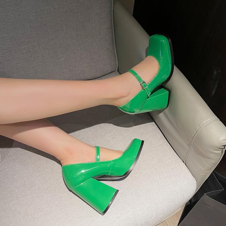 White Vintage Mary Jane Shoes High Heels Thick Soles