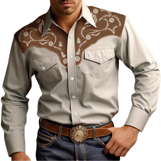 Mens Stylish Western-style Long-sleeve Shirt Top