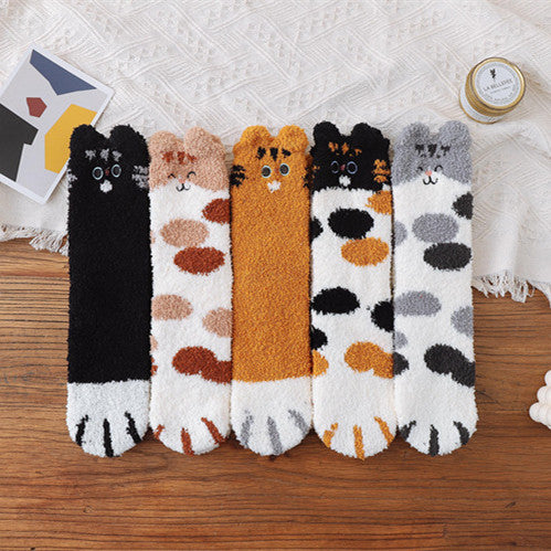Women's Fleece-free Thickened Cat Paw Socks