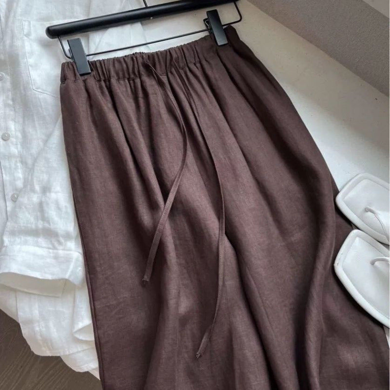 Drawstring Linen Casual Pants Women's Straight Wide-leg Pants