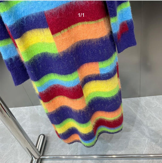 Retro Lazy Style Rainbow Striped Cardigan Sweater