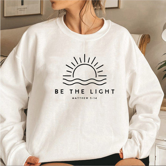 Damefleeceforet sweatshirt med rund hals, ensfarvet med sloganprint