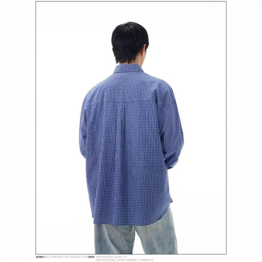 Herre Retro Klassisk Blå Ternet Skjorte