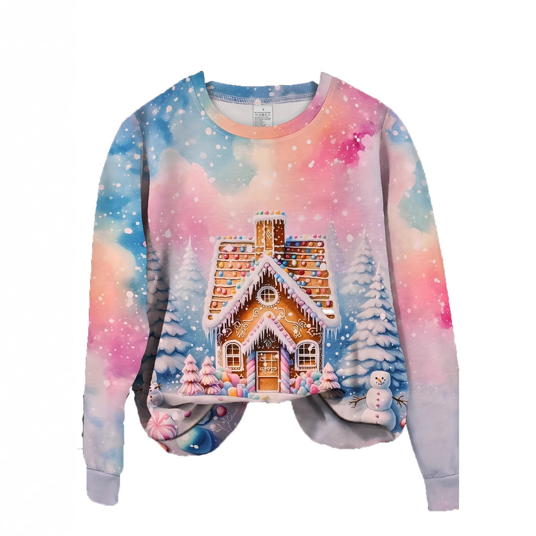 Jule-sweatshirt med julemanden og snefnug-grafik