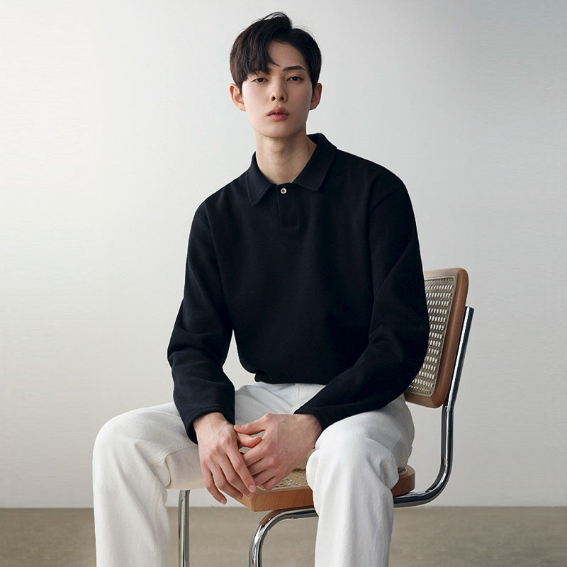 Men's Solid Color Lapel Long Sleeve Bottoming Shirt