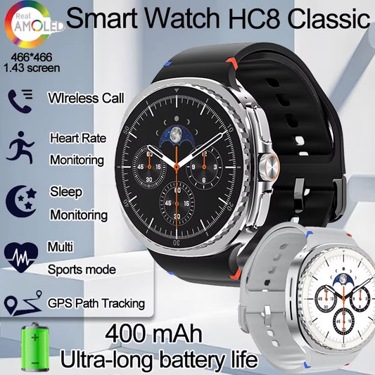 2025 Smart Watch 8 Ultra Classic GPS Compass Bluetooth Call AMOLED IP68 Waterproof Heart Rate Monitoring Upgraded Smart Watch