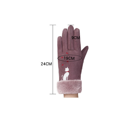 Fleece Thickened Warm Ladies Gloves With Touch Screen