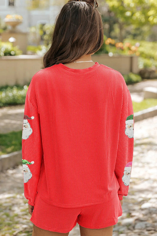 Long-sleeved Blouse And Shorts Twisted Rib 2-piece Suit