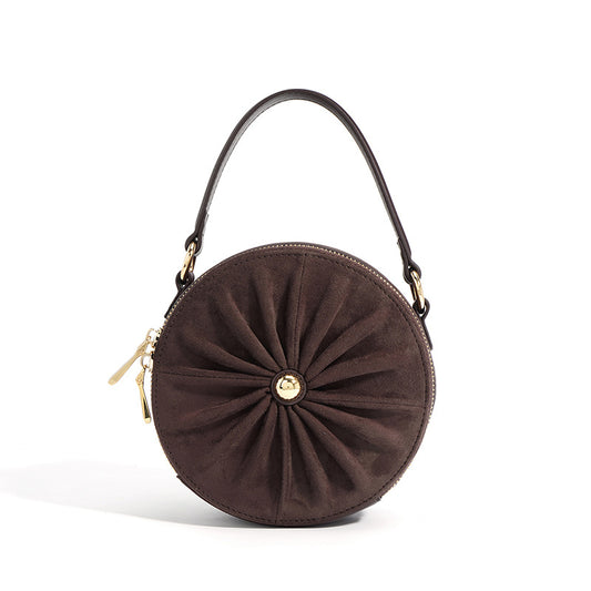 Style Round Pie Bag Genuine Leather Bag Metal Chain