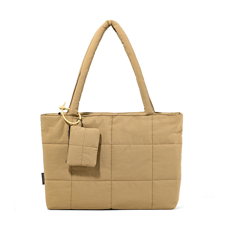 Womens Solid-Color Versatile Plaid Tote Bag