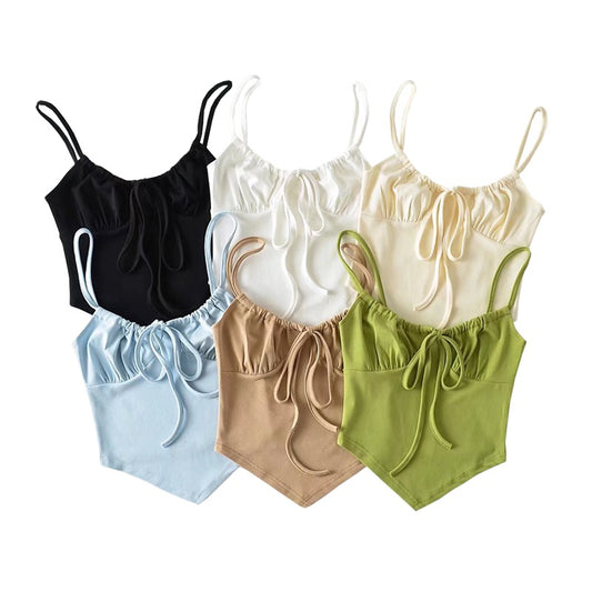 Women's Retro Drawstring Camisole Triangle Hem