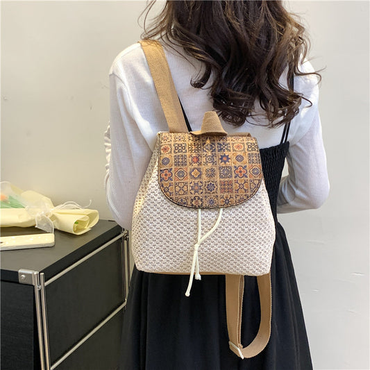 Western Style Travel Women's Straw Backpack Bohemian Style Tassel Bag