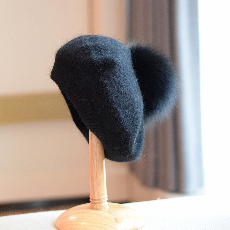 Women's Thin Autumn And Winter Knitting Warm Fur Ball Hat