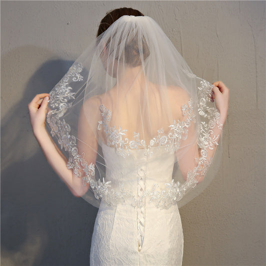 European And American Double Layer Short Hairstyle Fine Silver Lace Headdress