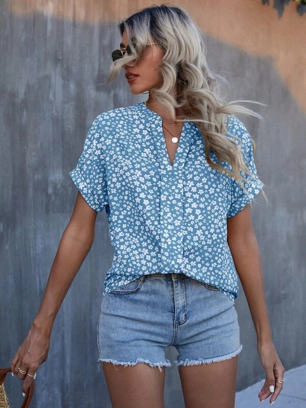 European And American Summer Floral Print Short Sleeve Shirt