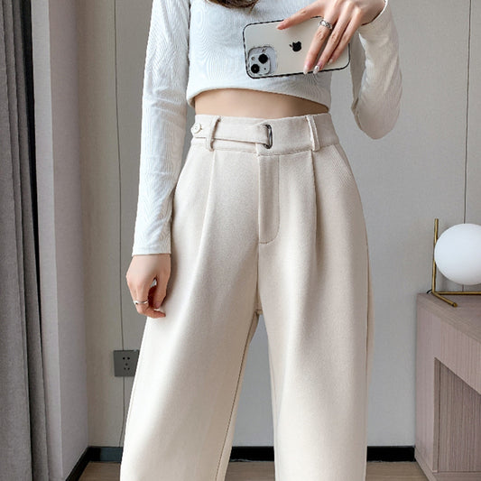 Female Autumn And Winter Loose Casual Woolen Straight-leg Pants