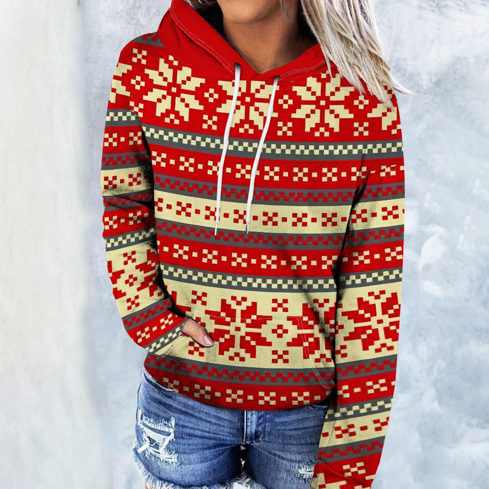 Printed Wansheng Hooded Pullover Leisure Fashion Sweater