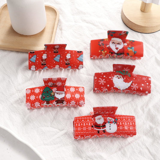 Christmas Snowflake And Santa Claus Pattern Shark Clip For The Back Of The Head