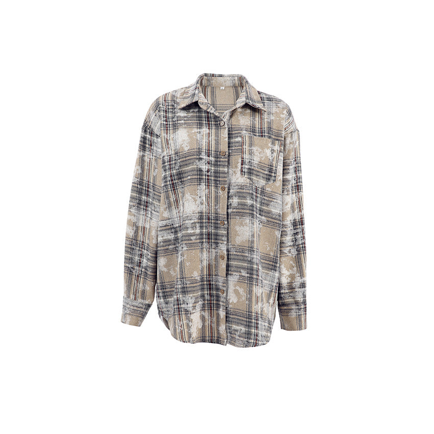 Retro Loose Brushed Plaid Shirt