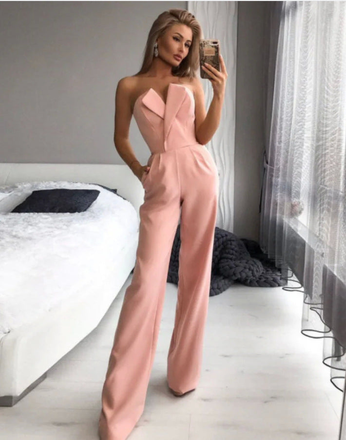 Women's Temperament Commuter Solid Color Jumpsuit
