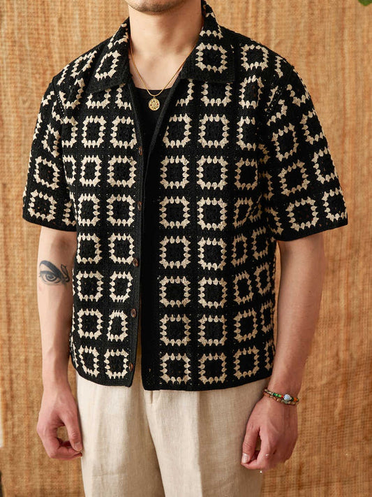 Strikket sweater, sømløs vævning, kort bredde, afslappet, kortærmet cardigan-skjorte