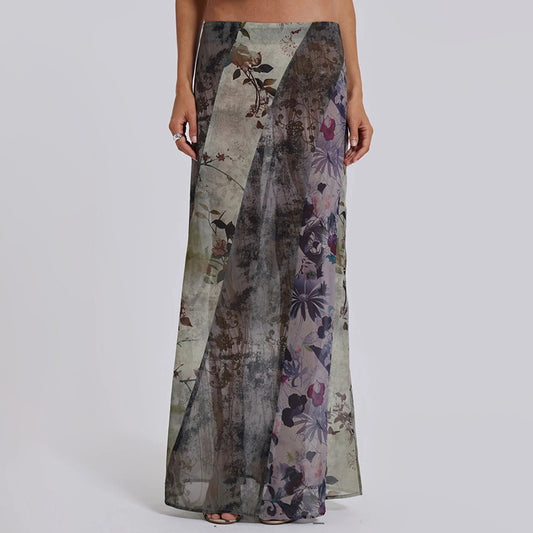 Women's Vintage Floral Printed Woven Skirt