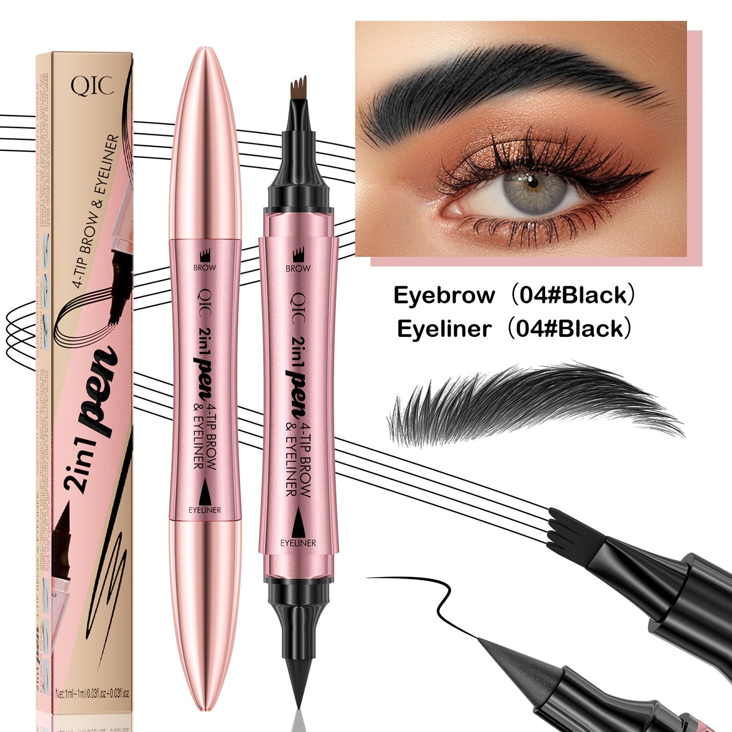 Double-headed 3D Micro-carved Liquid Four-fork Eyebrow Pencil Eyeliner 2-in-one Dual-purpose Eye