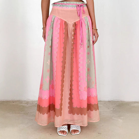 Seaside Vacation Dress Printed Lace Up