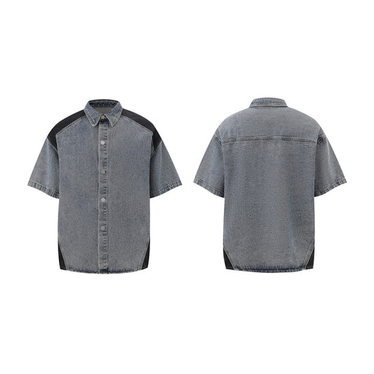 Retro Personalized Washed Short-sleeved Jeans Suit