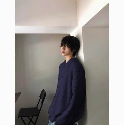 Autumn Winter Men's Wool Neck Knitted Cardigan Coat