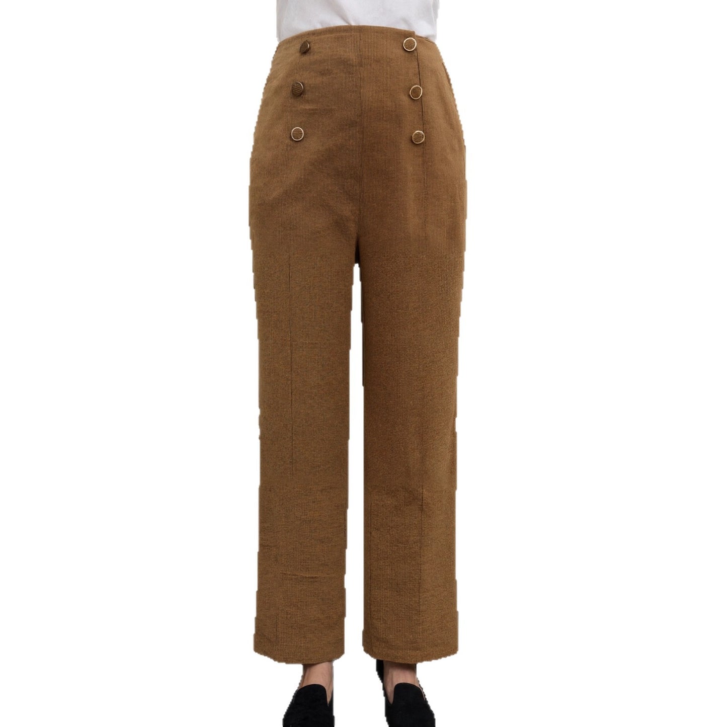 Women's Pit-stripe Buttoned Slim-fit Straight-leg Trousers