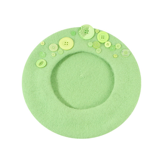Personalized Yupi Wool Beret Trendy Colorful Button Niche Ladies