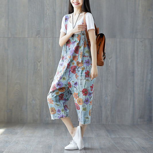 Women's Fashion Minimalist Washed Denim Strappy Trousers