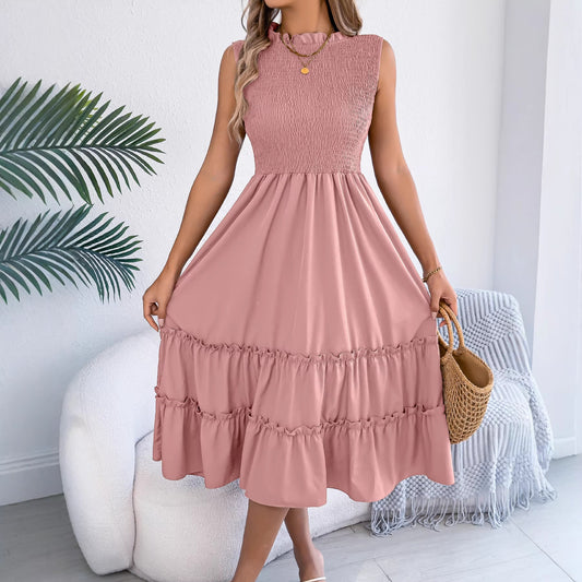 Casual Sleeveless Ruched Waistline Flounce Maxi Dress