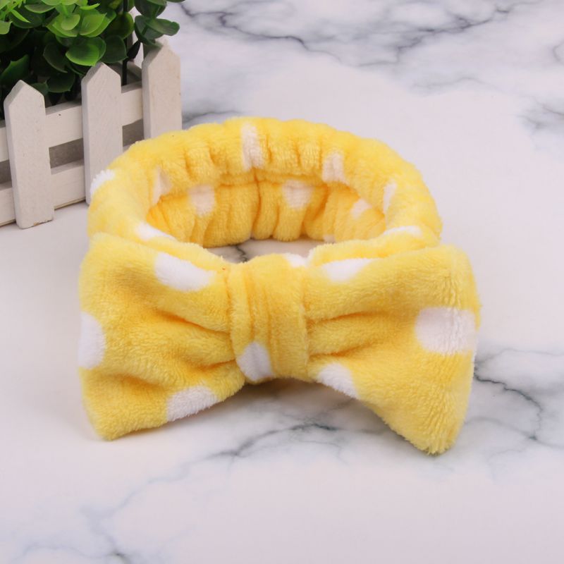 Coral Velvet Bow Polka Dot Face Wash Headband