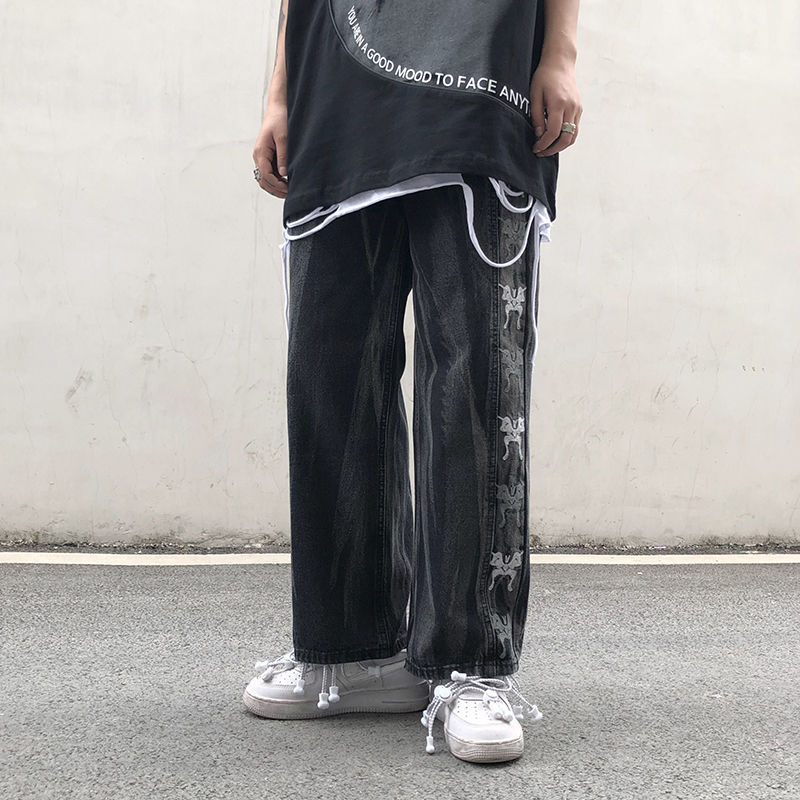 Men's Loose Wash Straight Wide Leg Pants Jeans