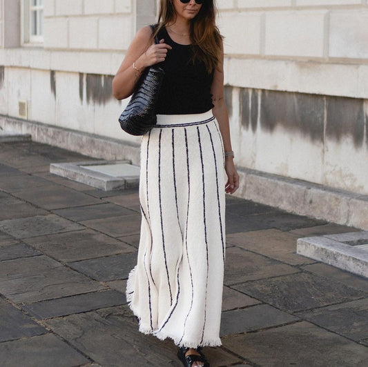 Striped Fringe Knitted Skirt