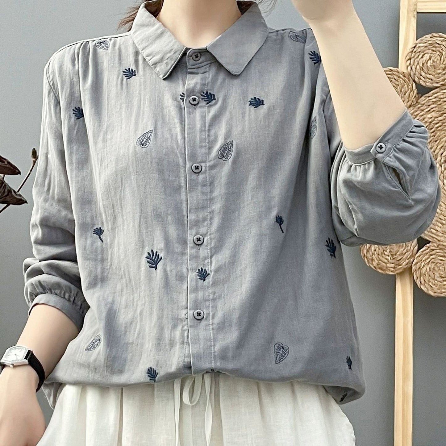 100 Cotton Skin-Friendly And Breathable Women's Long-Sleeve Shirt