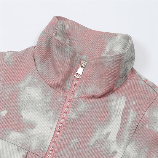 Tie-dye Camouflage Stand Collar Jacket Male And Female Couples Wear High Street