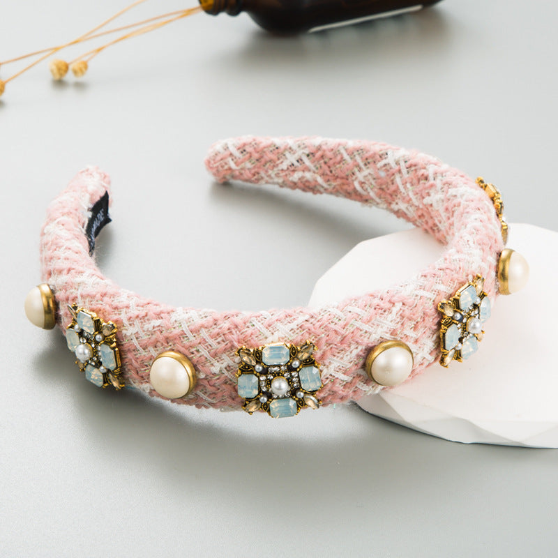 Korean Ins Headband Classic Style Color Glass Drill Pearl Hair Accessories