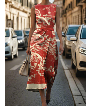 Elegant Sleeveless Floral Dress For Women