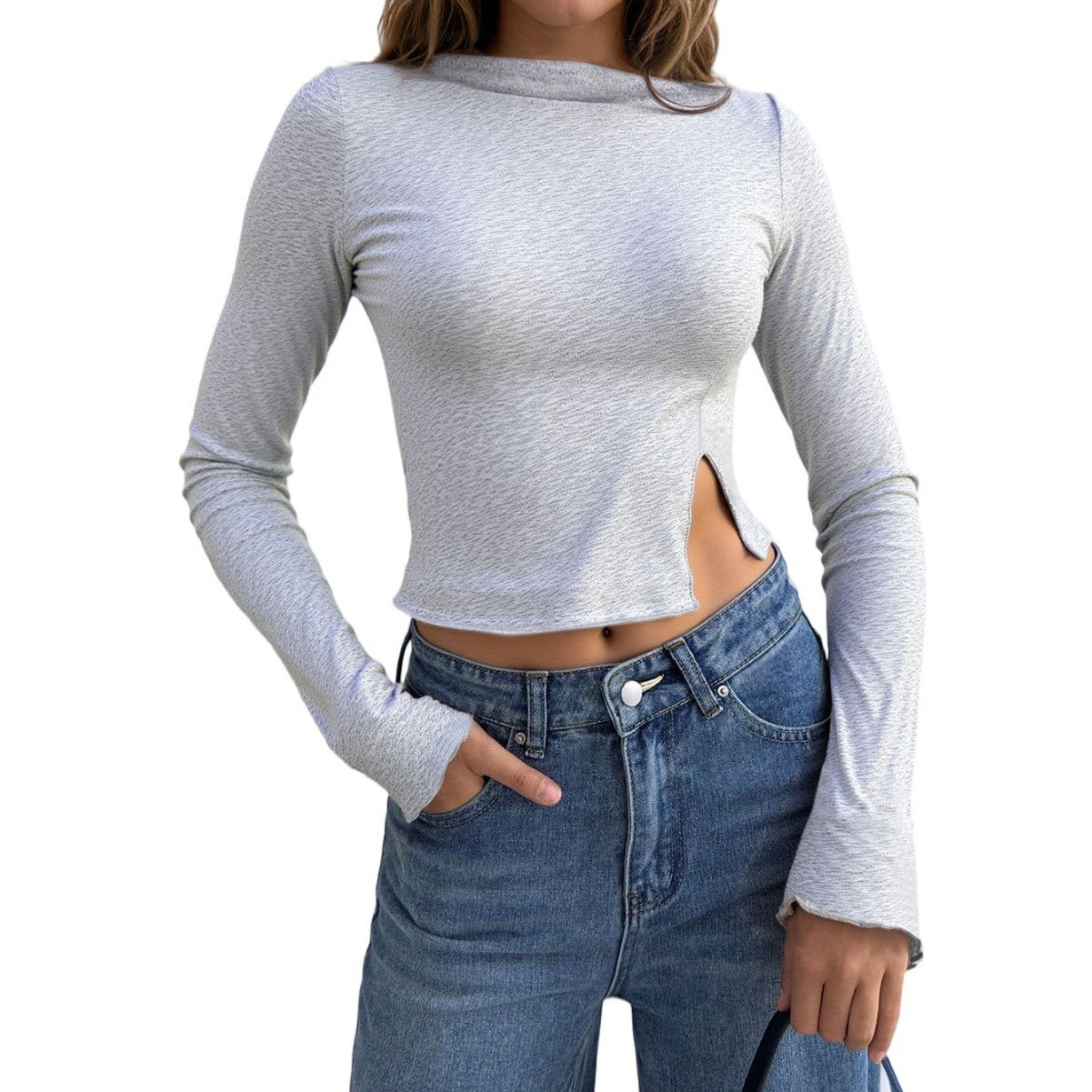 Women's Minimalist Mature Style T-shirt, Autumn And Winter Fashion Age-reducing Solid Color Long-sleeve Base Top
