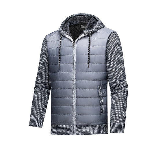 Stylish Warm Patchwork Leather Hooded Cotton Coat
