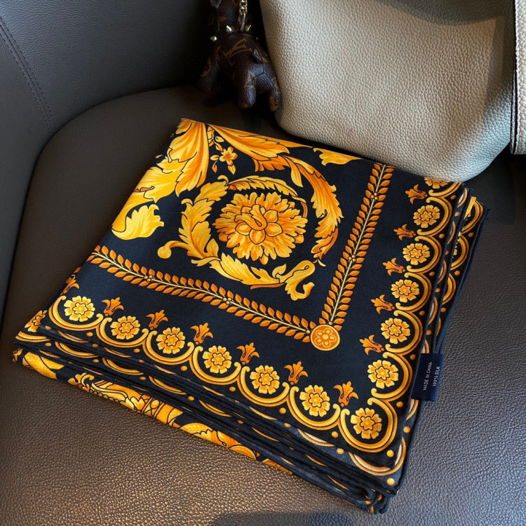 Golden Swallowtail Silk Curled Sand-washed Twill Scarf