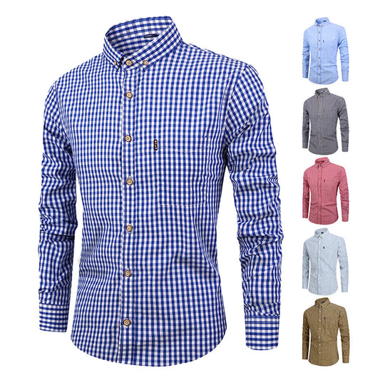 Men's Shirt Breathable Cotton Long Sleeve Plaid Shirt