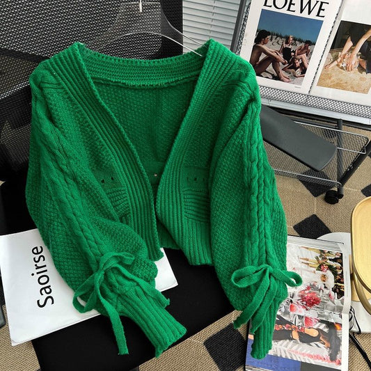Western Style Outer Match Knitted Cardigan Loose Short Long Sleeve Top