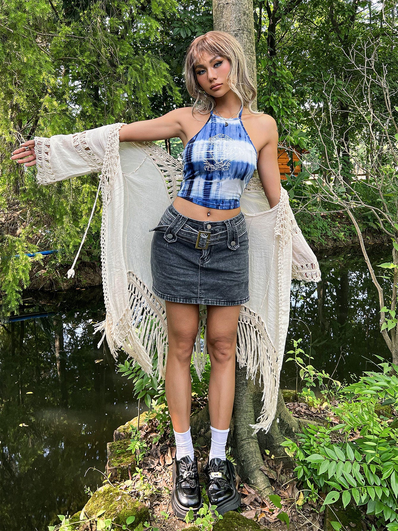 Tie-dyed Mushroom Printed Halter Women's Vest